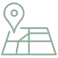 A green map icon featuring a location pin, symbolizing navigation and geographic information systems.